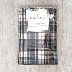 NWT Vintage NAUTICA Andover Plaid Green Navy Pillowcase Set of 2 Standard Size